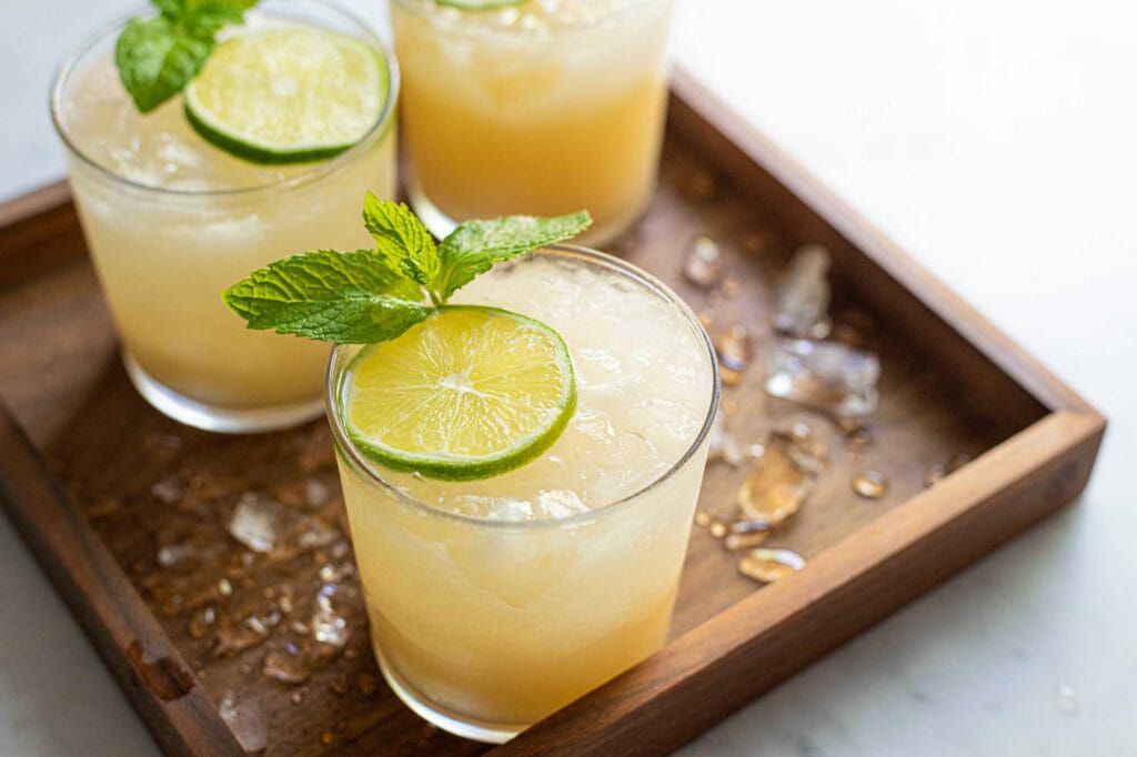 What is Orgeat? - mai tai cocktails on wooden tray