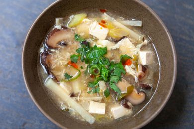A bowl of hot sour soup.