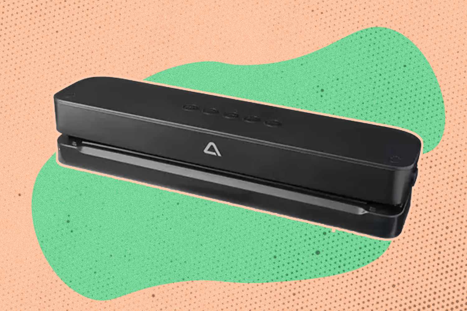 Image of Aldi's Ambiano Vacuum Food Sealer against an orange and green speckled background