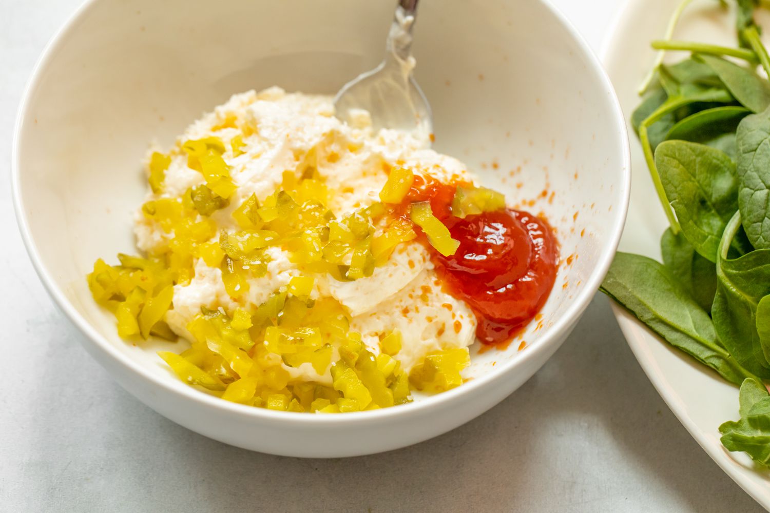 Minced Pickles, Ketchup, and Mayo in Bowl for Air Fryer Hamburger Sauce