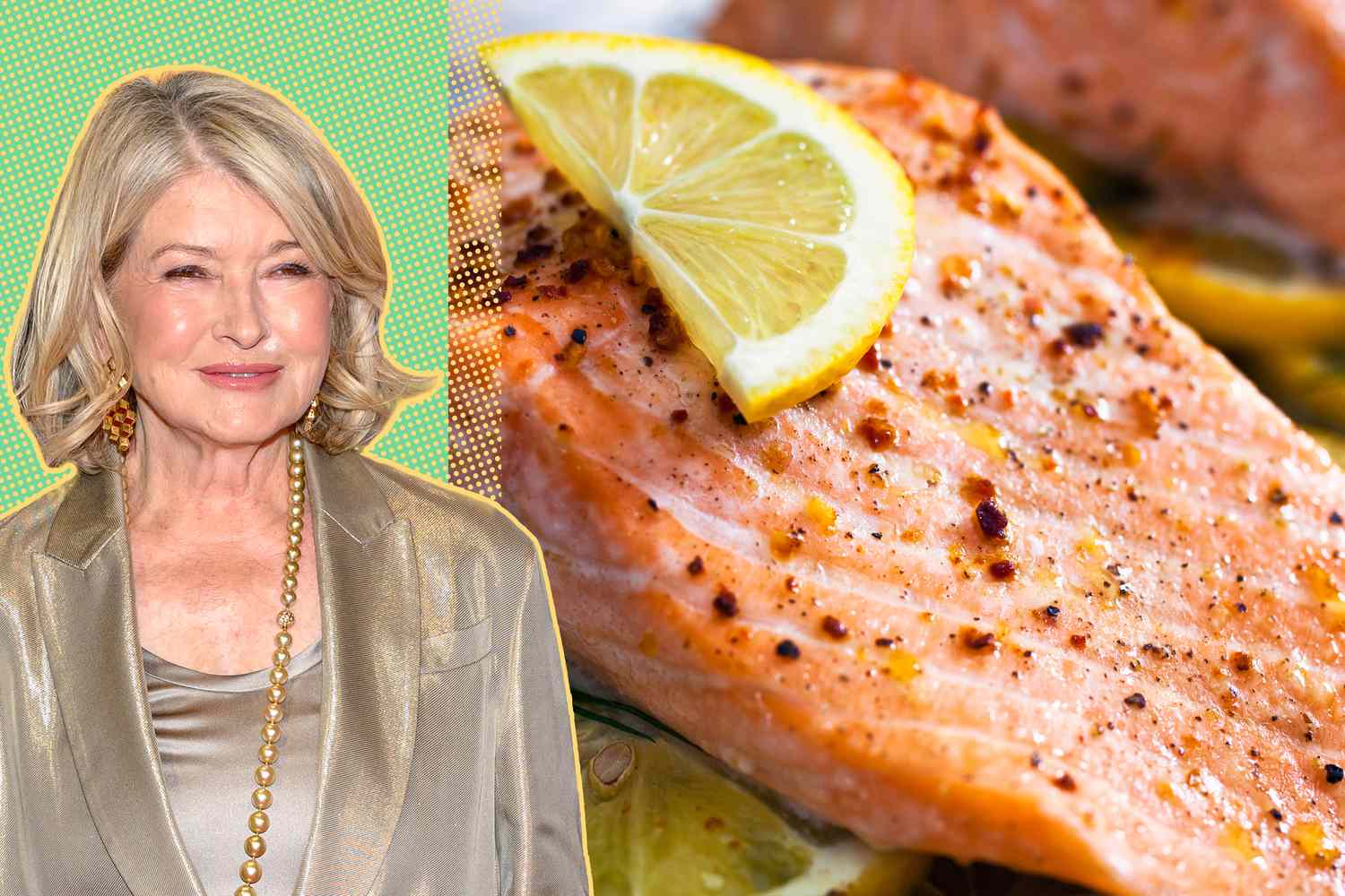 Martha Stewart with perfectly cooked salmon