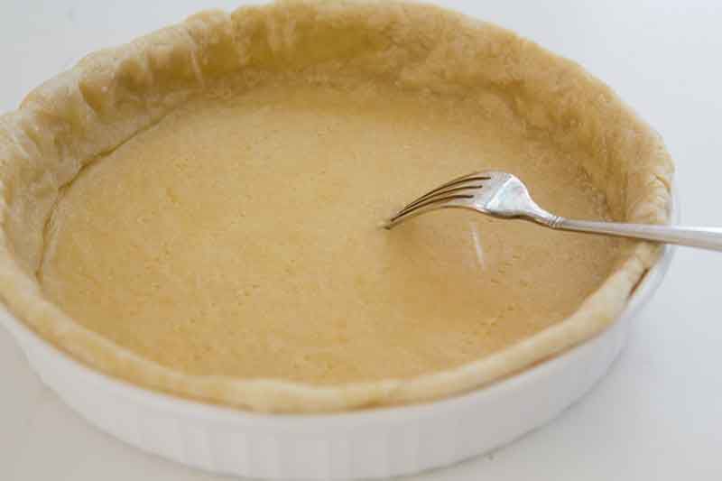 Pricking the crust with a fork