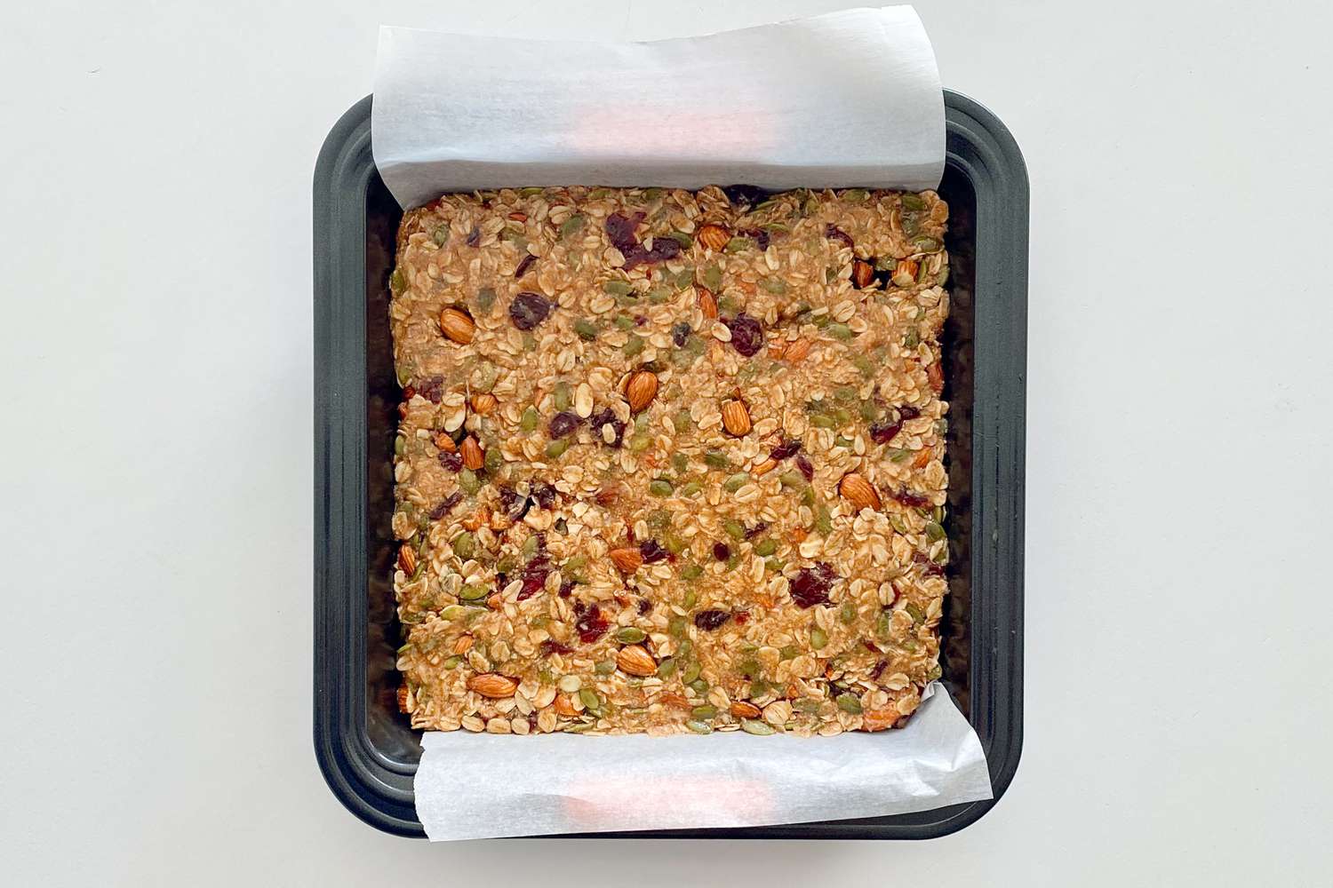 Homemade Chewy Granola Bars ready to be baked.