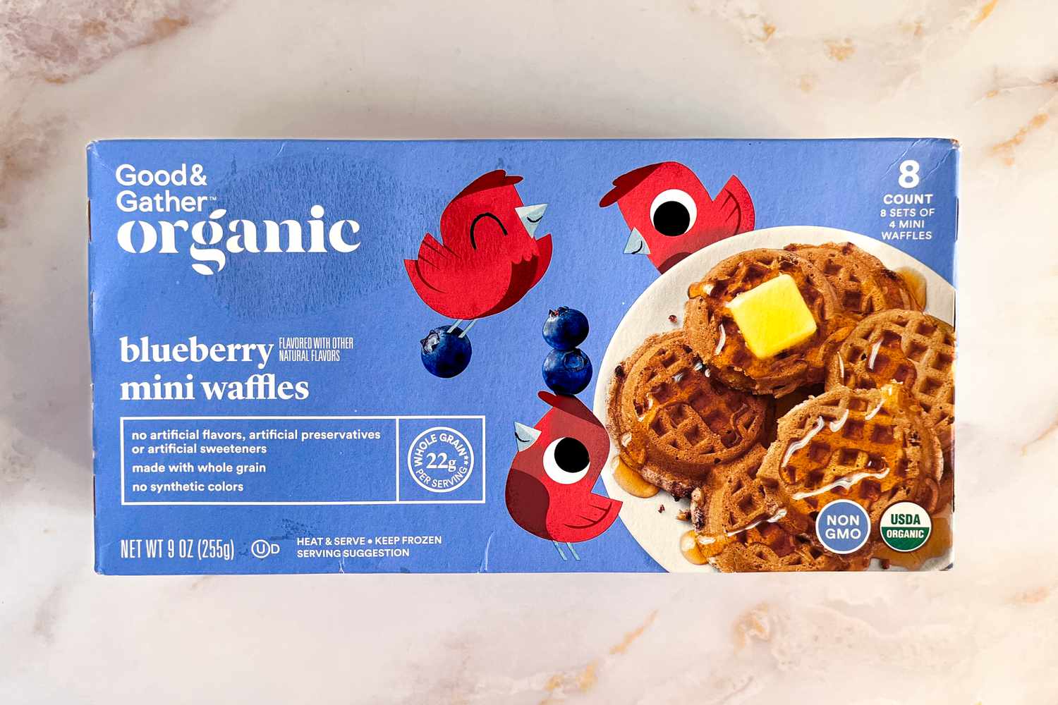 Box of Good & Gather Organic Blueberry Mini Waffles