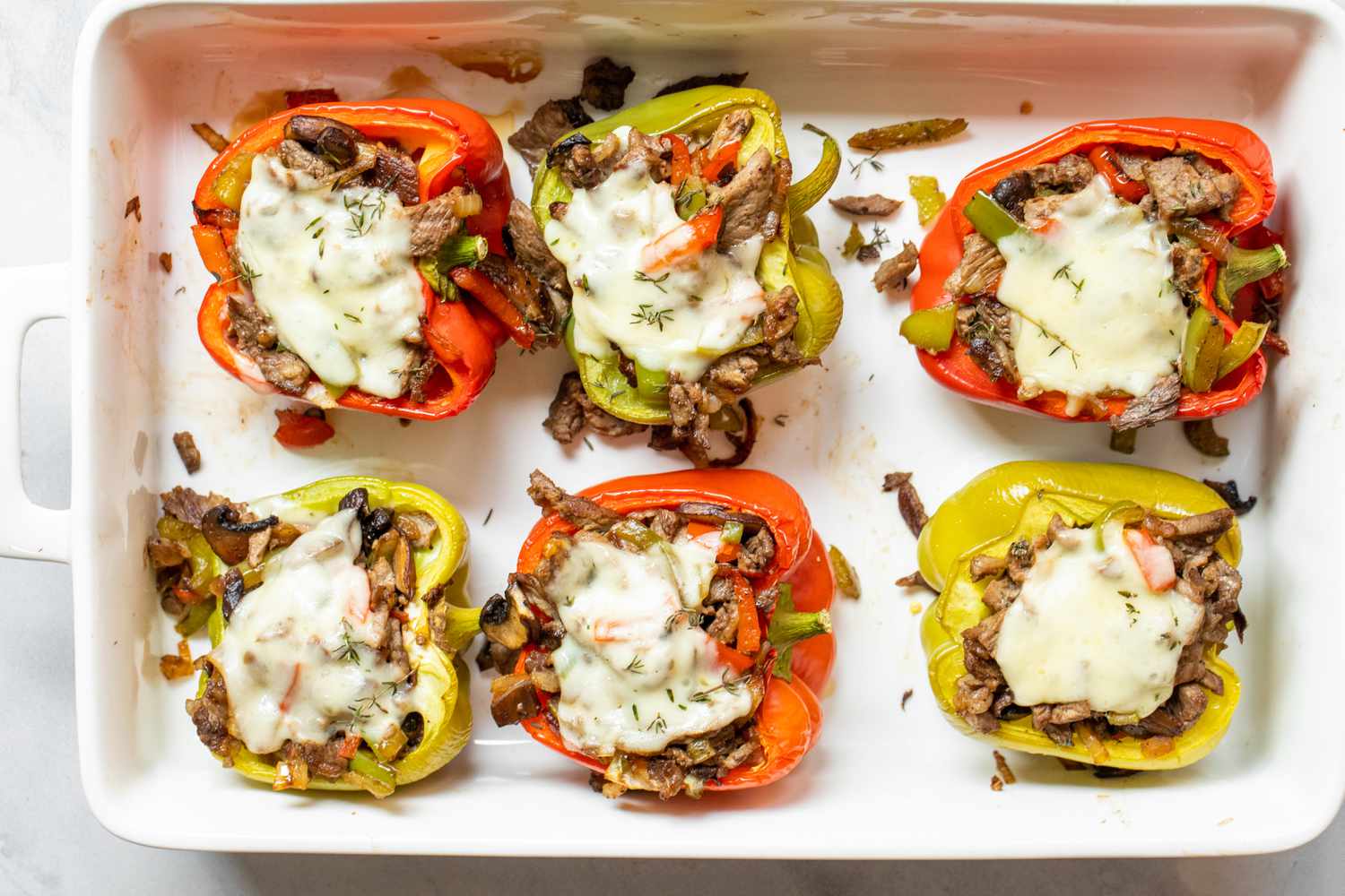 Casserole Dish with Philly Cheesesteak Stuffed Peppers 