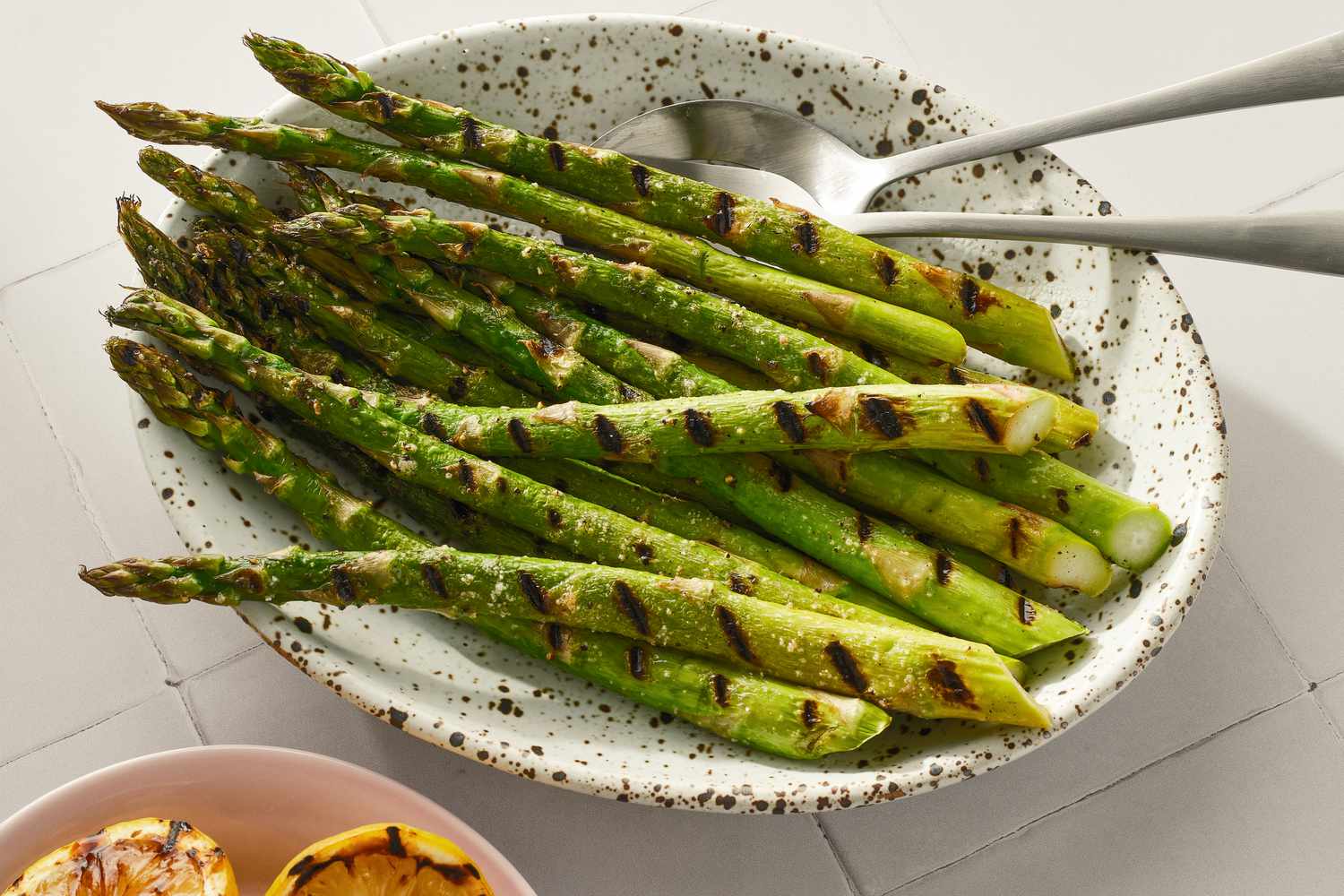 Platter of grilled asparagus