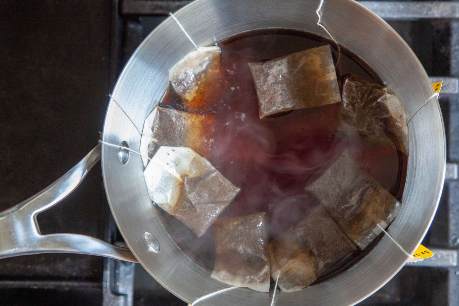 Tea Brewing in a Pan on the Stove for Boba Tea Recipe
