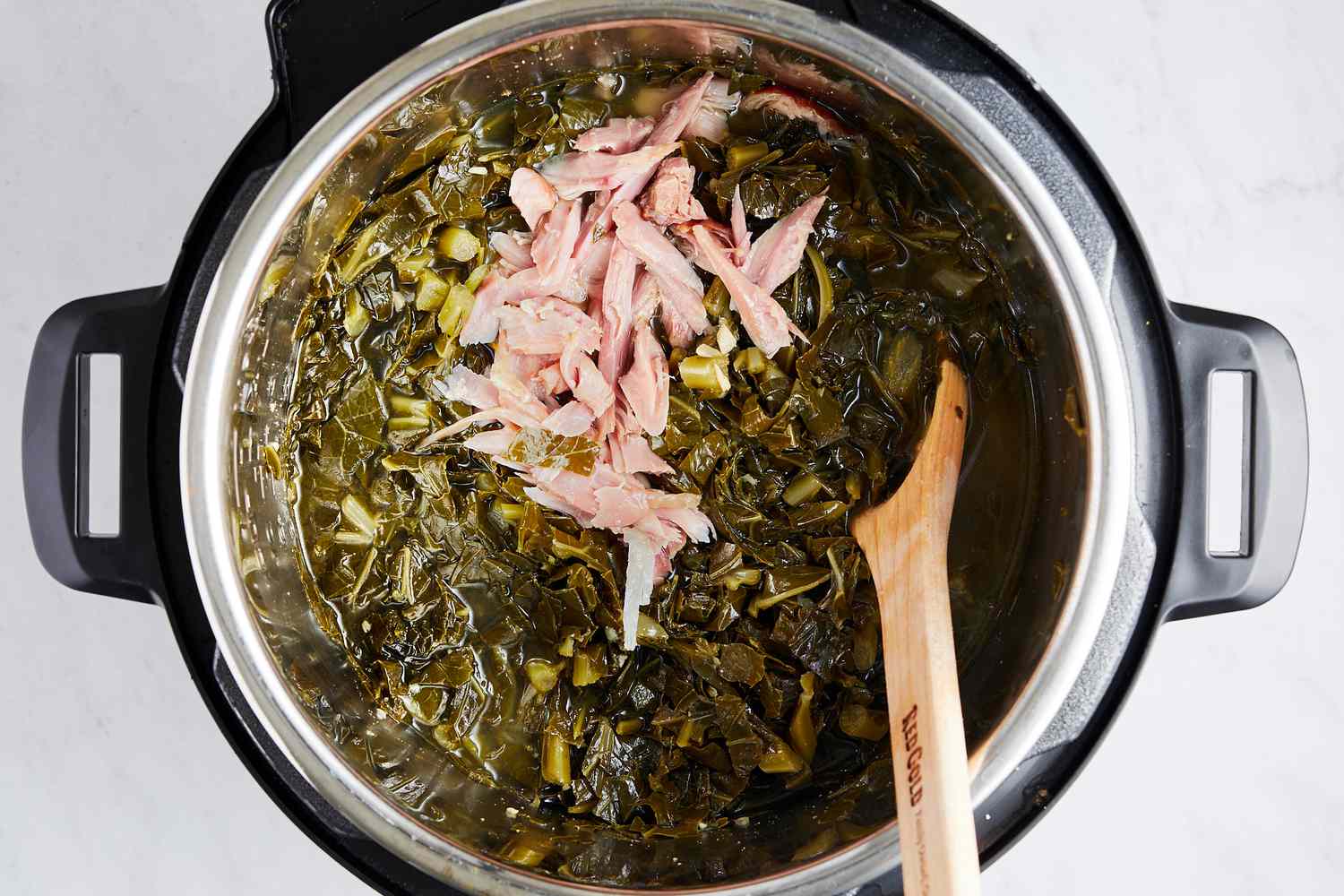 Meat Added to Instant Pot Collard Greens in Instant Pot