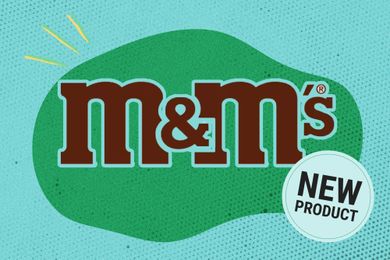 MMs logo with a label indicating a new product