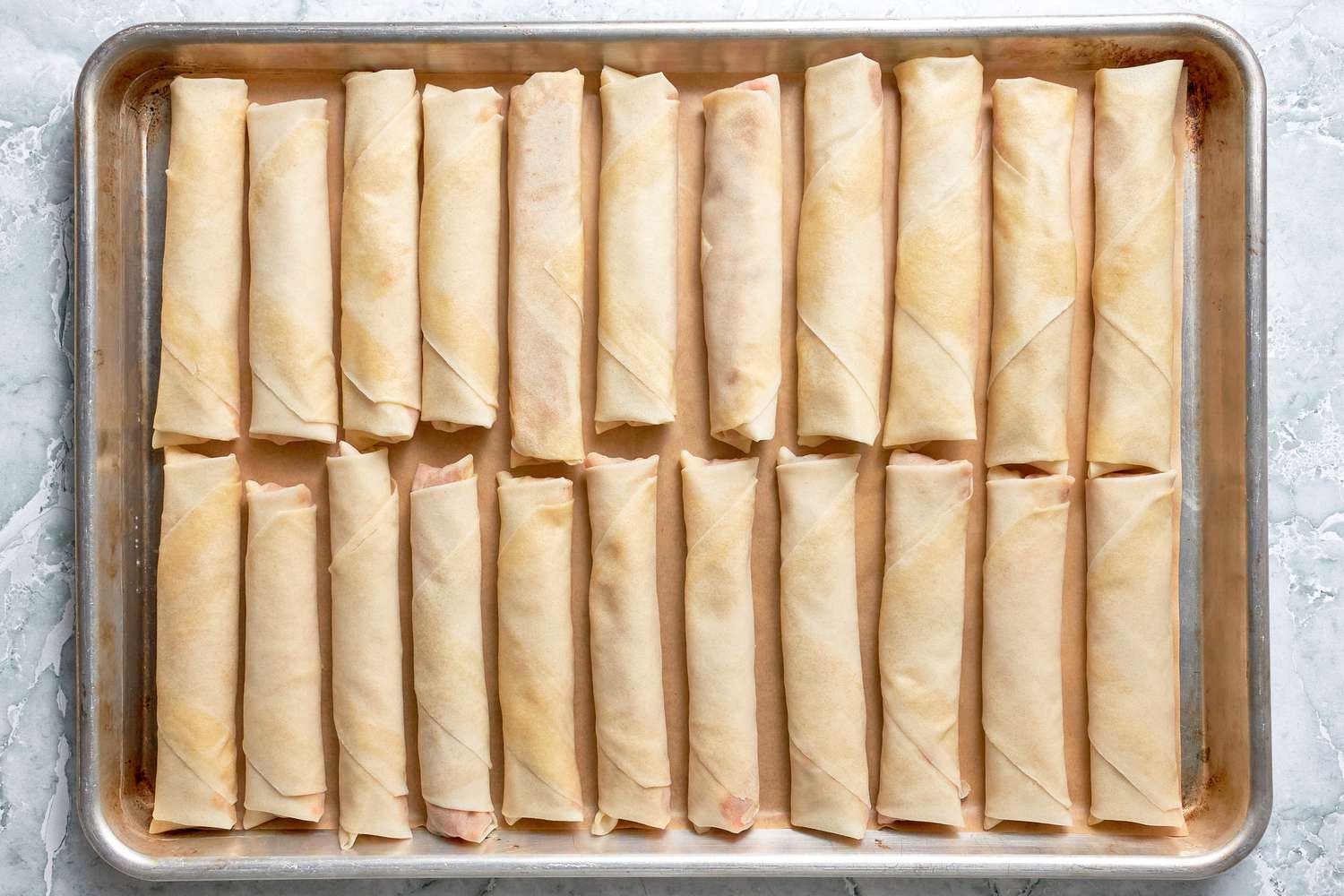 Rolled Lumpia on a Baking Tray for Lumpia Recipe