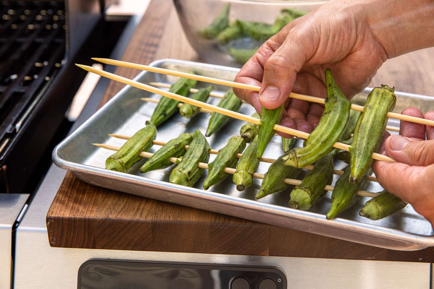 Okra Skewered for Grilled Okra Recipe