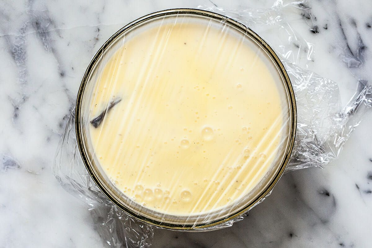 Homemade strawberry ice cream cover and chill the base