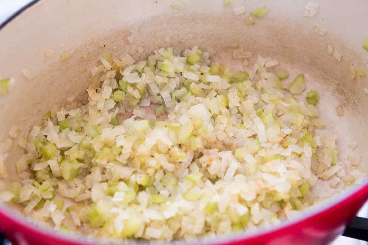 cooking vegetables for easy baked potato soup