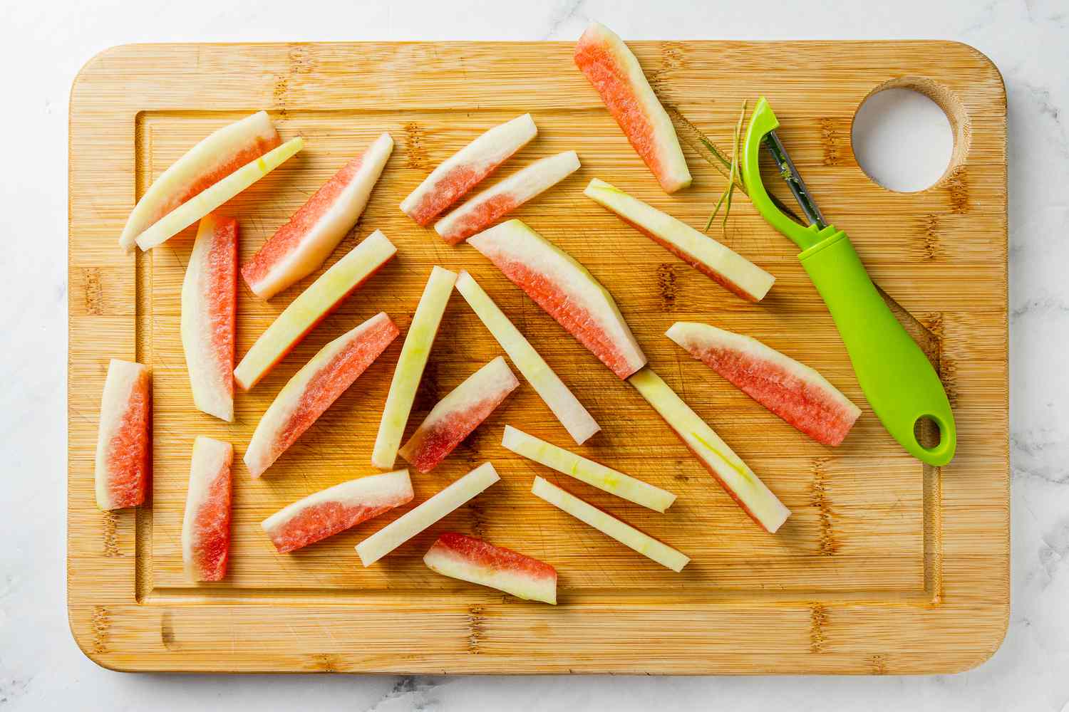 Green Rind Peeled from Watermelon Strips for Pickling Recipe