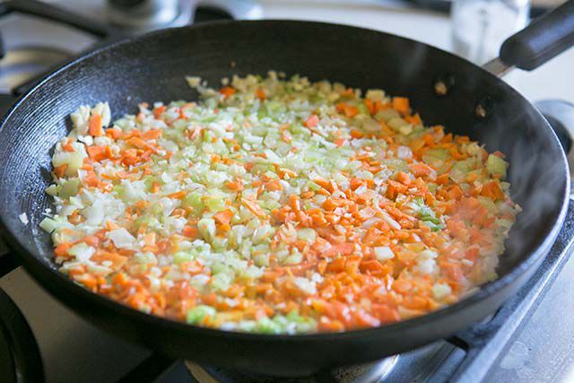 How to make meatloaf - sautéing veggies in pan