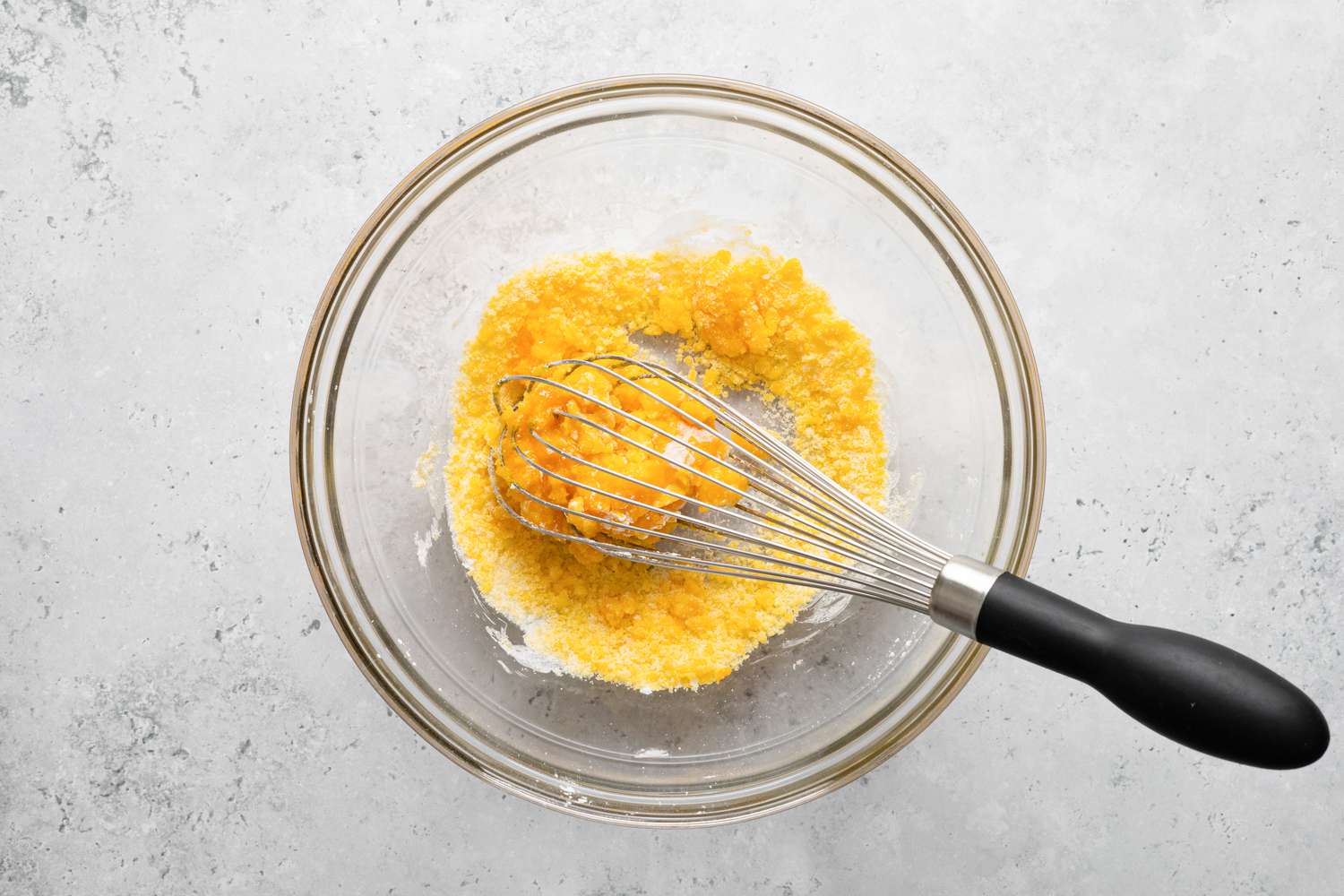 Egg Yolk Whisked in with Dry Ingredients for Bee Sting Cake