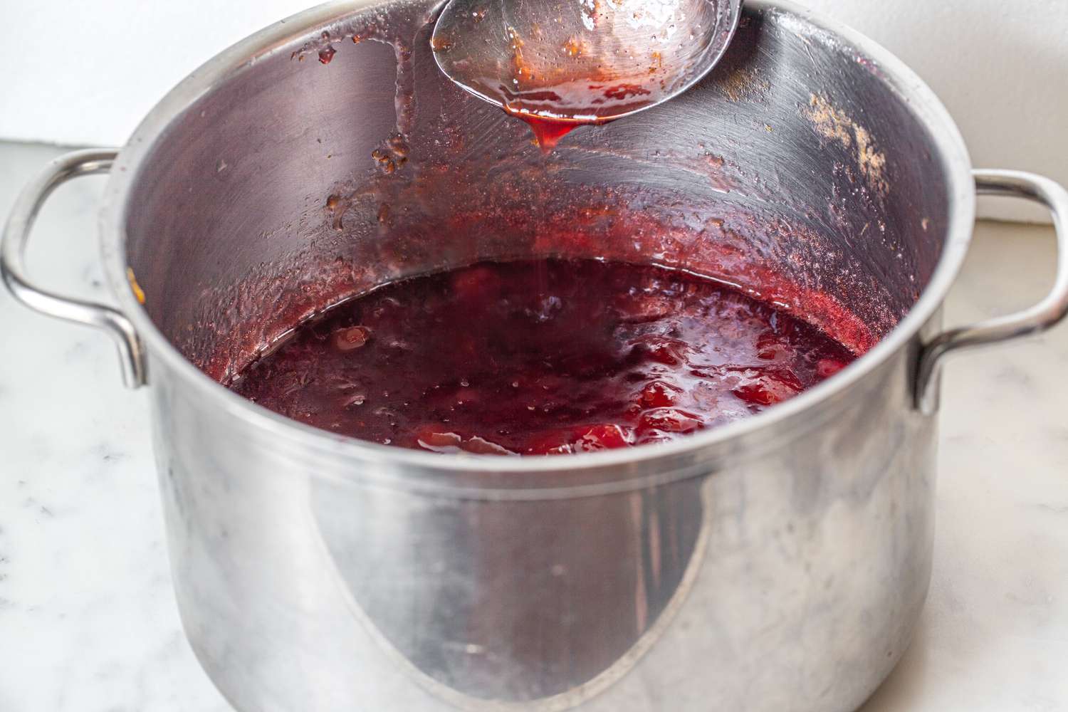 Peach, Pear, and Plum Jam in a Pot