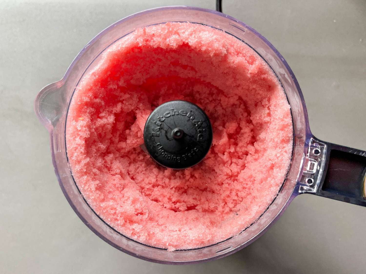 Frozen watermelon in a food processor