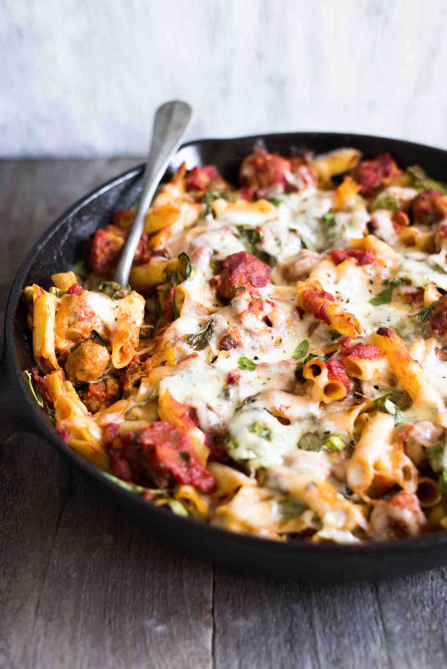 Skillet Pasta with Chicken Sausage, Cheese & Spinach