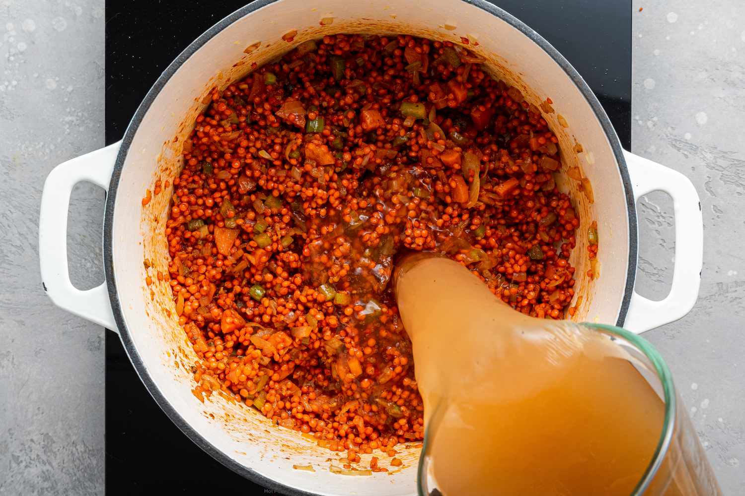 Vegetable Stock Added to Dutch Oven