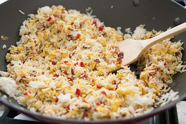 leftover rice in salmon fried rice