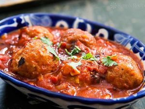 Chipotle Meatballs in sauce in a blue bowl
