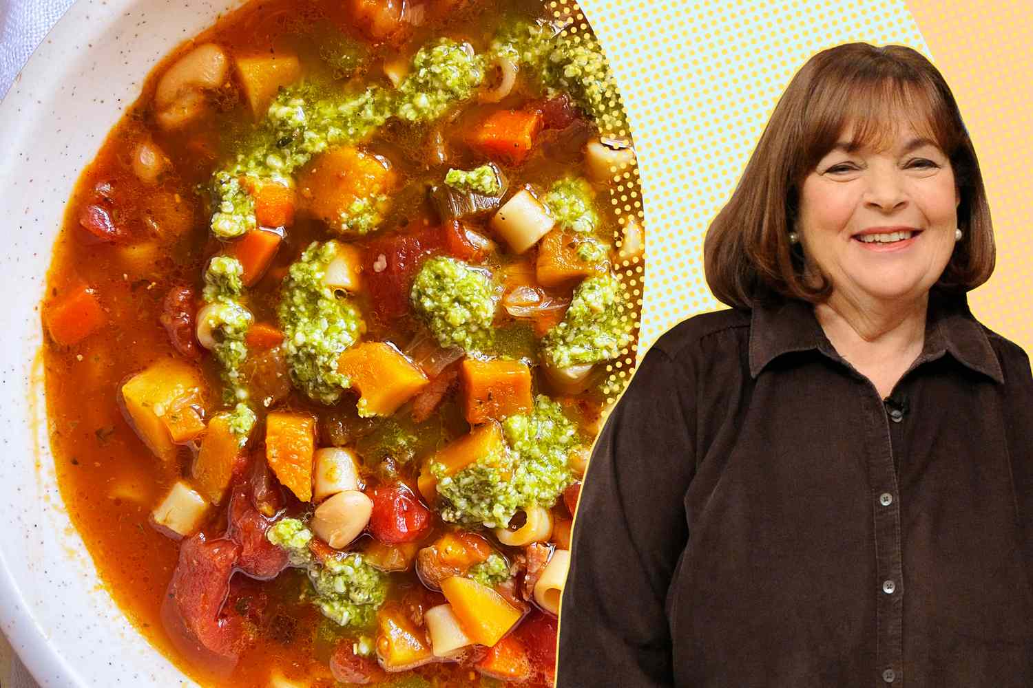 Ina Garten and a bowl of her minestrone