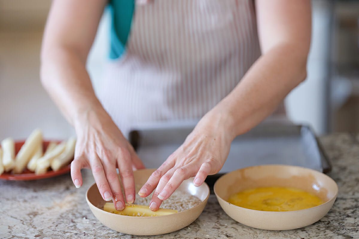 Air fryer cheese sticks recipe dip in breadcrumbs
