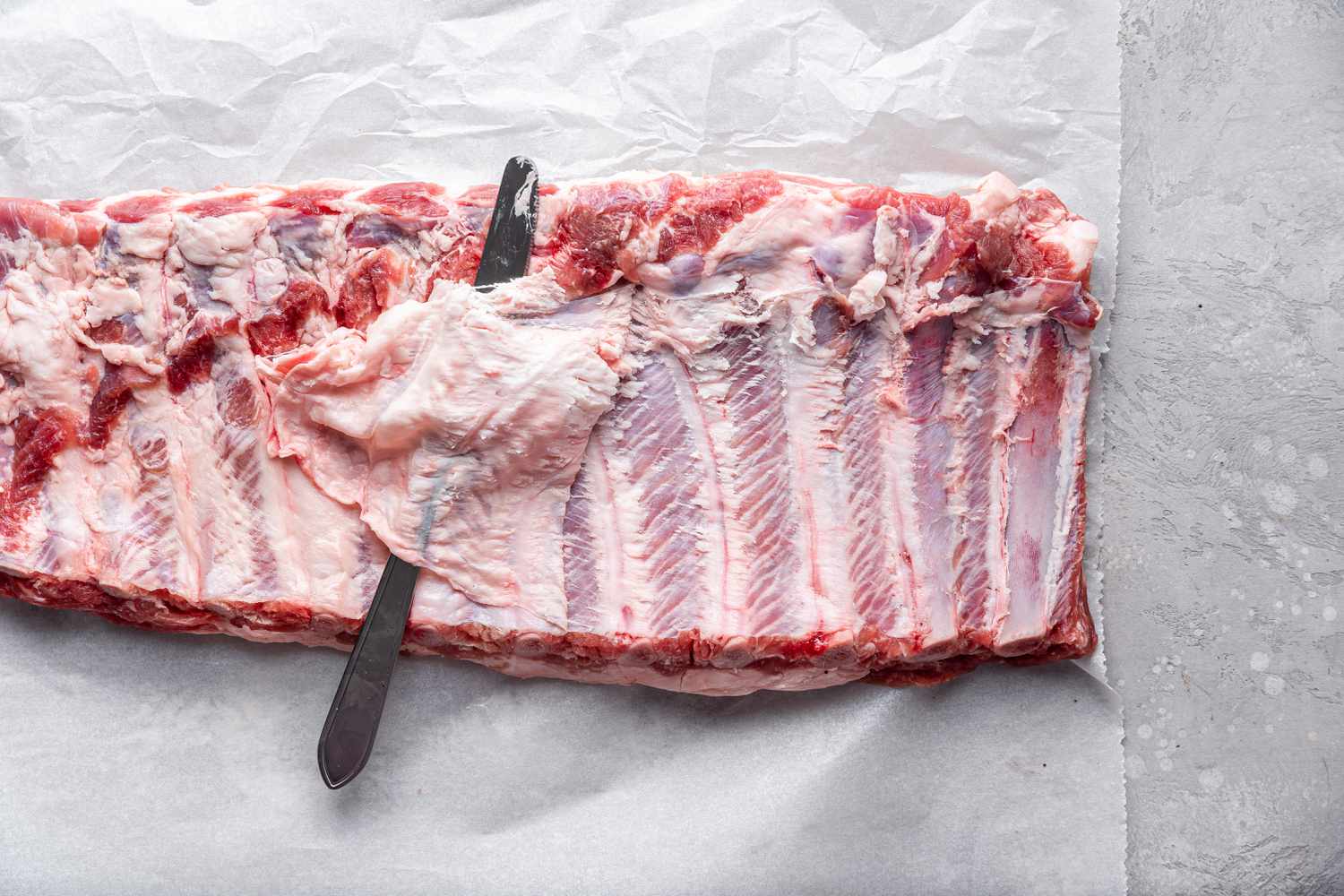 Knife Used to Remove Membrane from Memphis-Style Pork Ribs 
