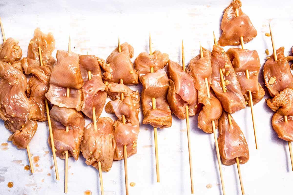 Chicken Satay Skewers marinate the chicken