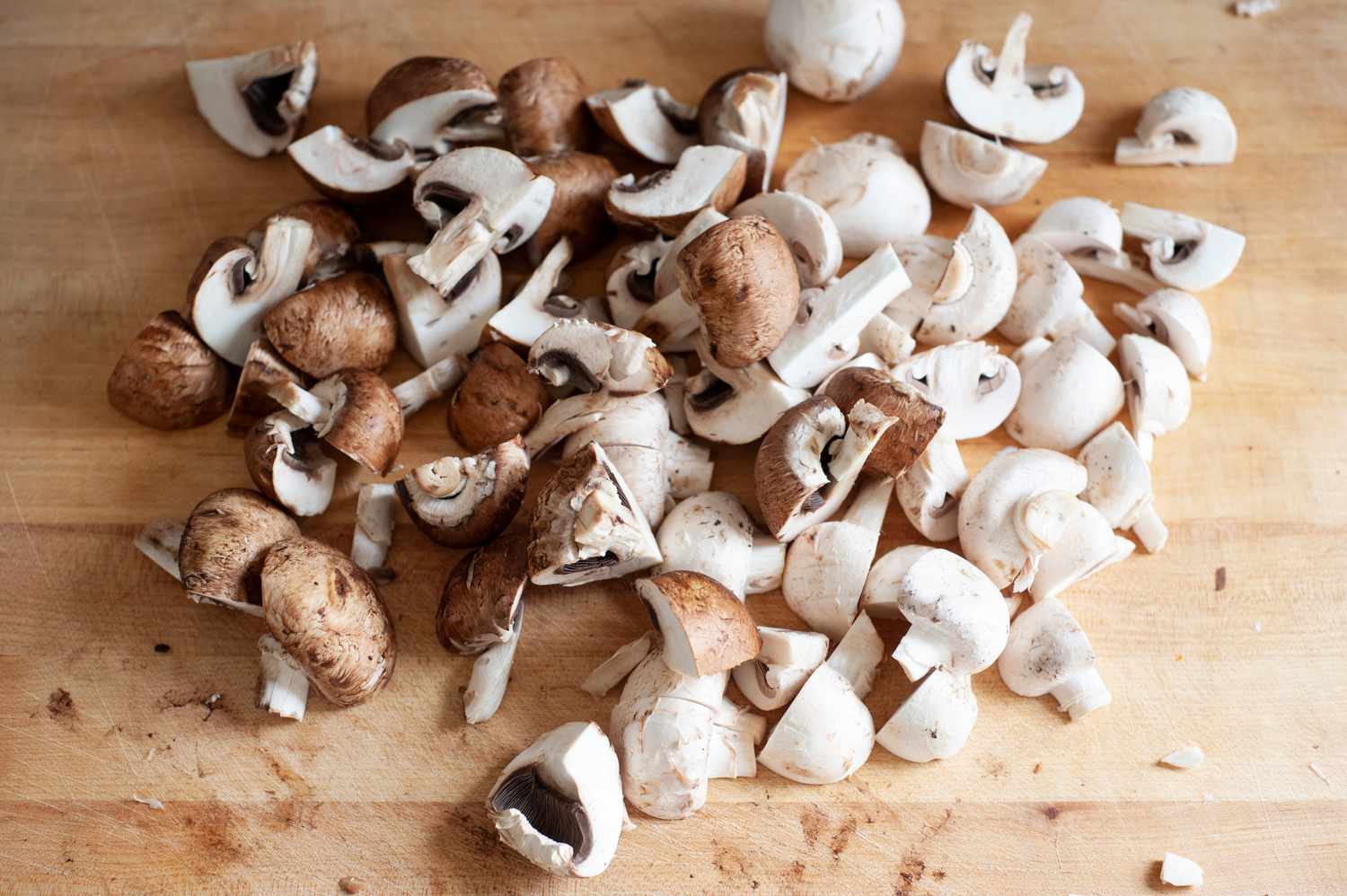 Preparing the mushrooms.