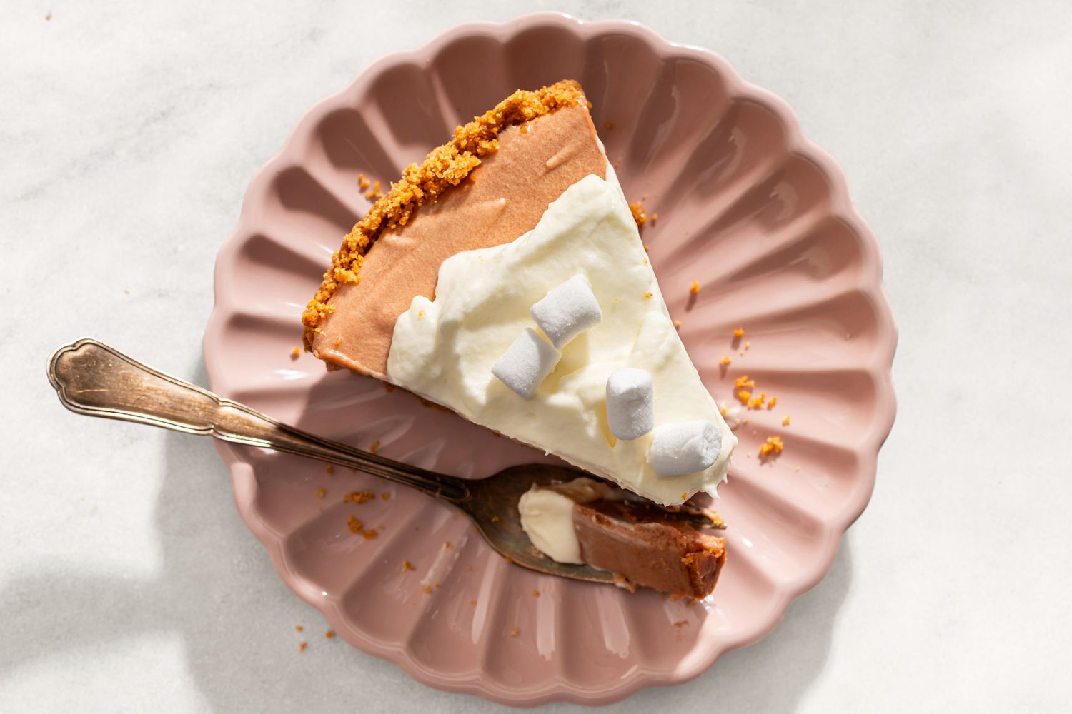 overhead view of Granny’s Party Pie slice with a fork