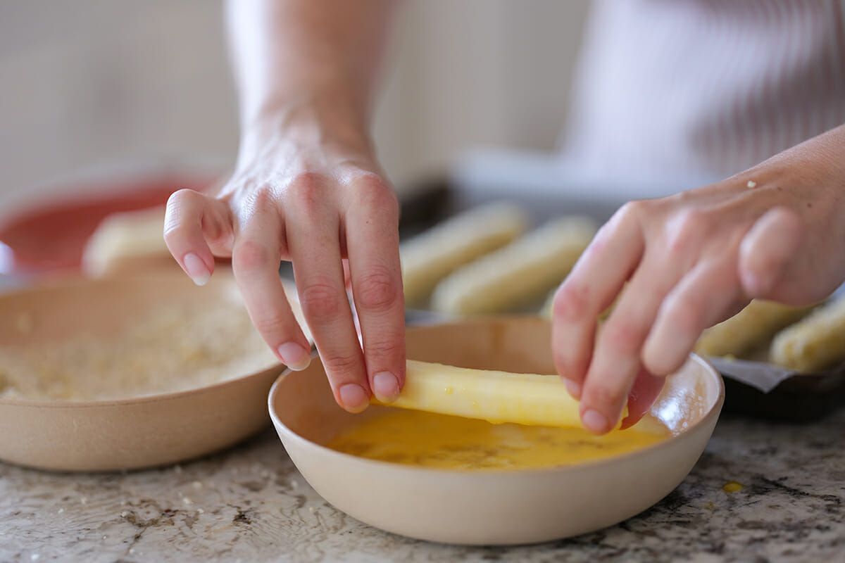 Cheese sticks in air fryer dip the cheese in the egg