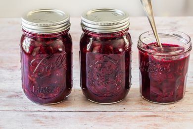 Jars of Beet Chutney (One Opened with a Spoon in It)