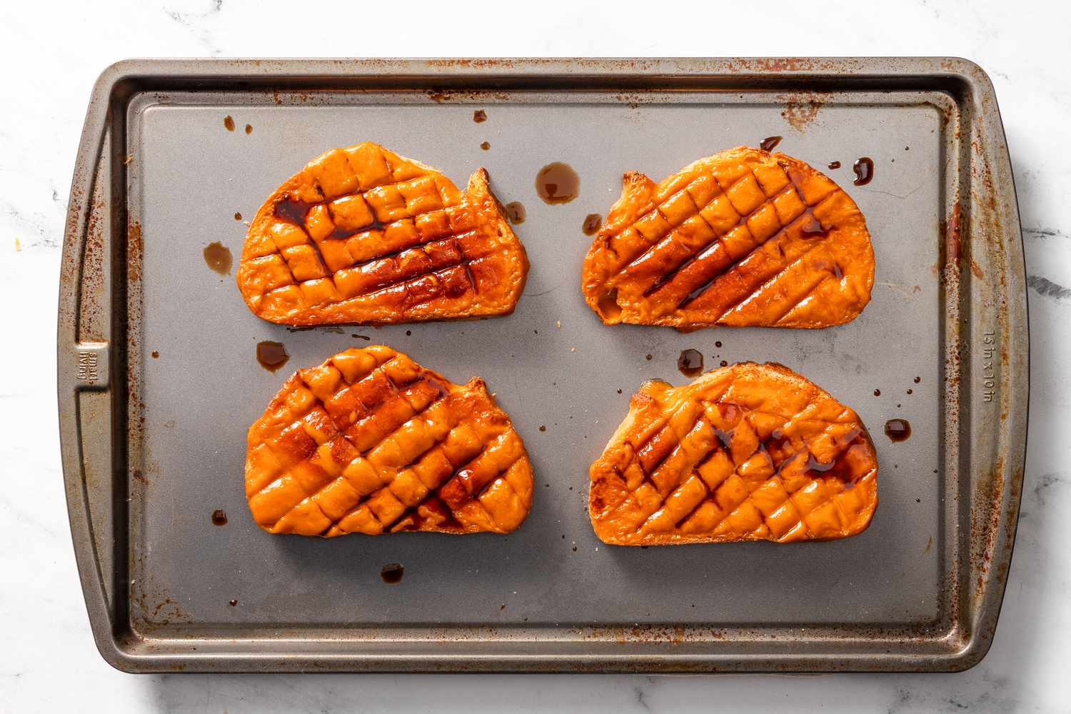 last bit of worchestershire sauce added to top of welsh rarebit while still on the baking tray