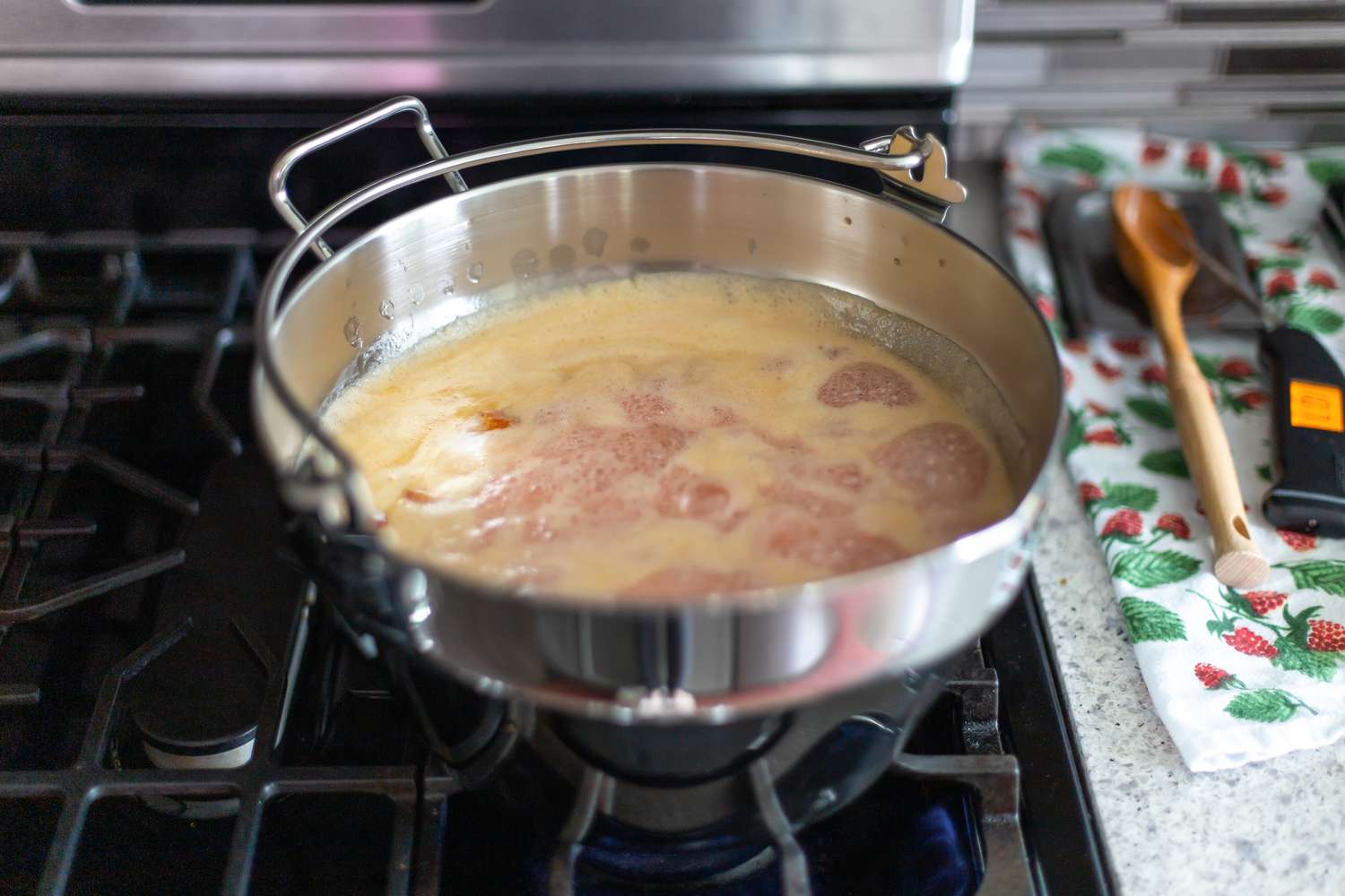 Peaches and Pineapples Boiled on the Stove for Jam Recipe