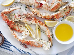 A platter of king crab legs.