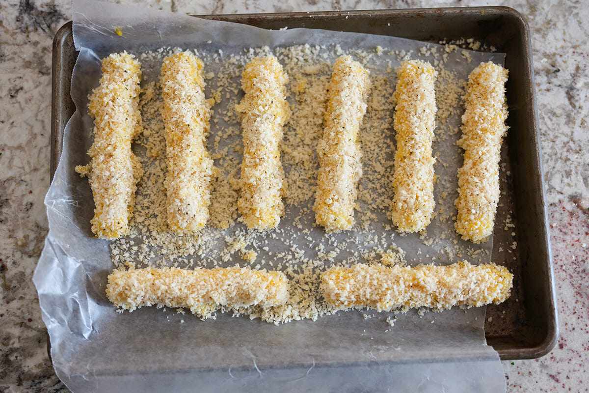 Air fryer cheese sticks recipe coat the sticks again