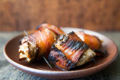 grilled angels on horseback with bacon and oysters