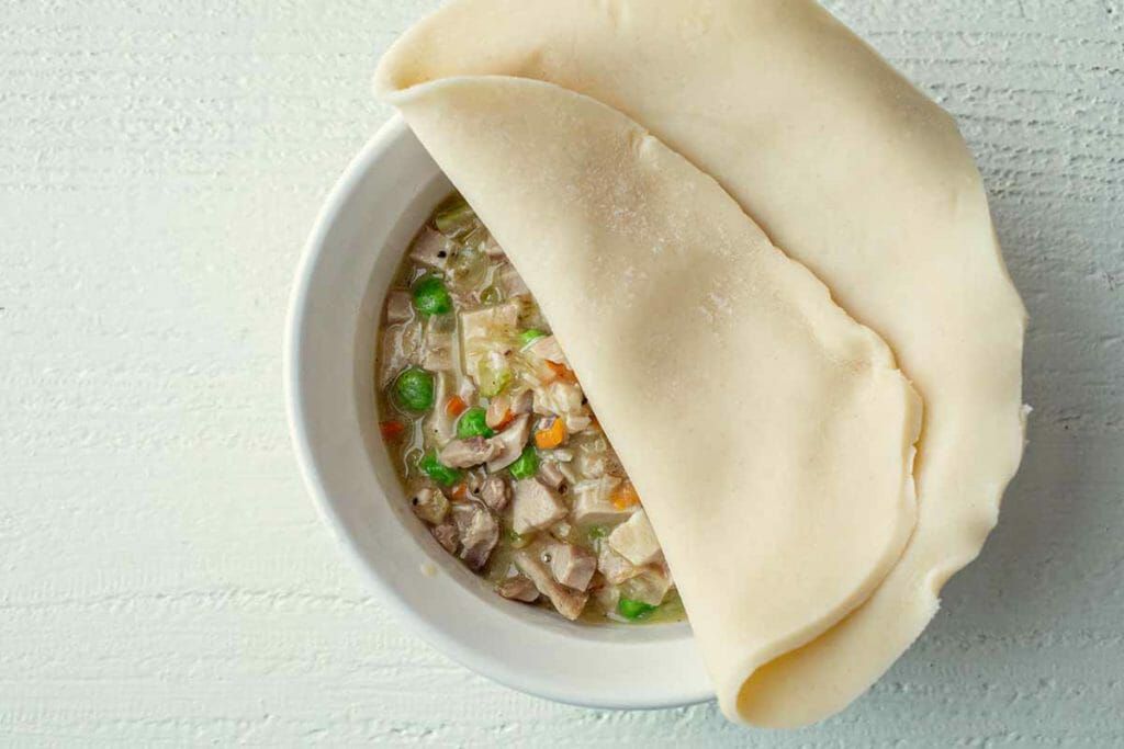 put pastry dough over casserole dish for leftover turkey pot pie
