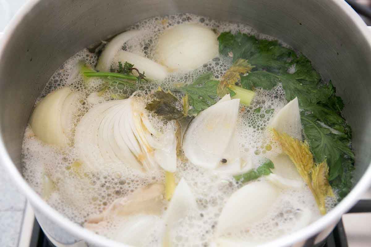 Turkey stock mixture boiling in a pot
