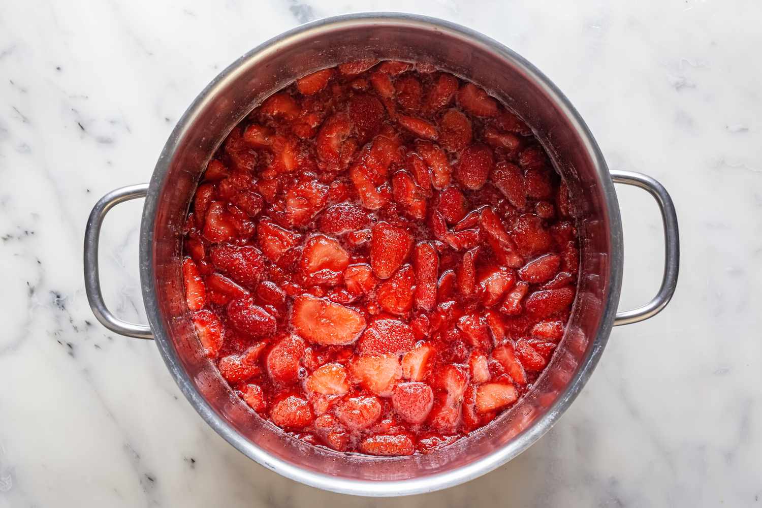 Pot of Mashed Strawberries for Jam Canning Recipe