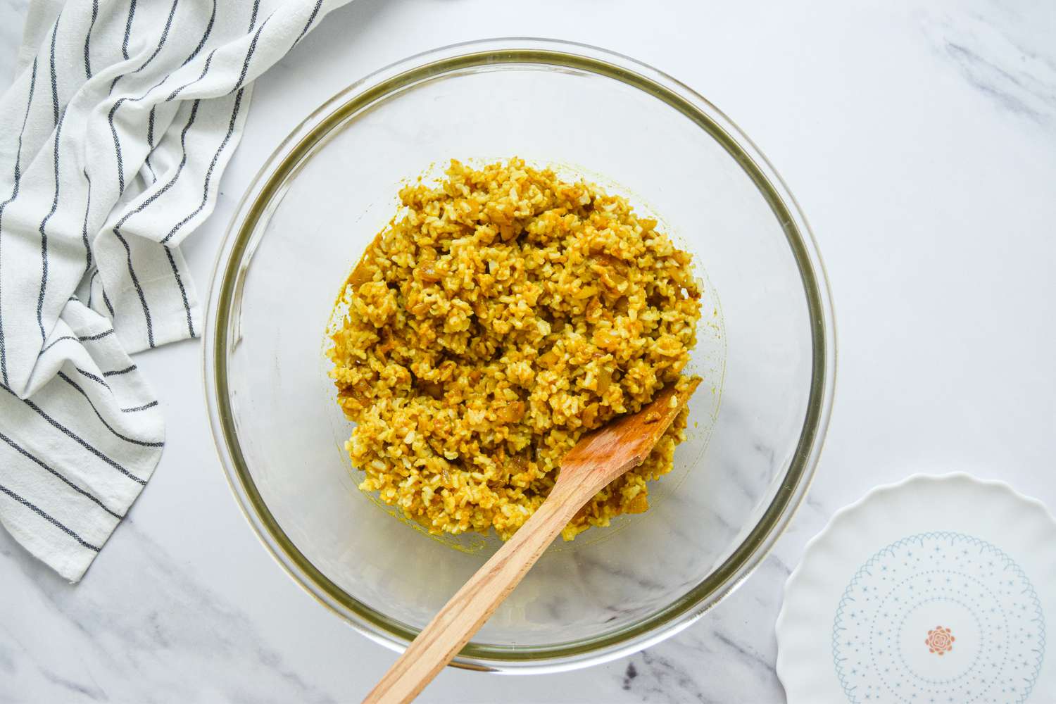 Mix Brown Rice and Onion for Salad with Rice