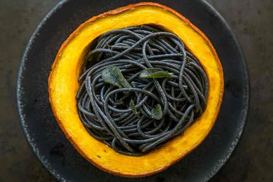 Squid Ink Pasta with Pumpkin in Browned Butter Sage Sauce