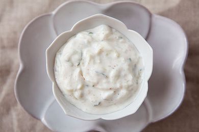 A bowl of cucumber raita.