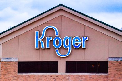 Kroger grocery store logo sign on a storefront