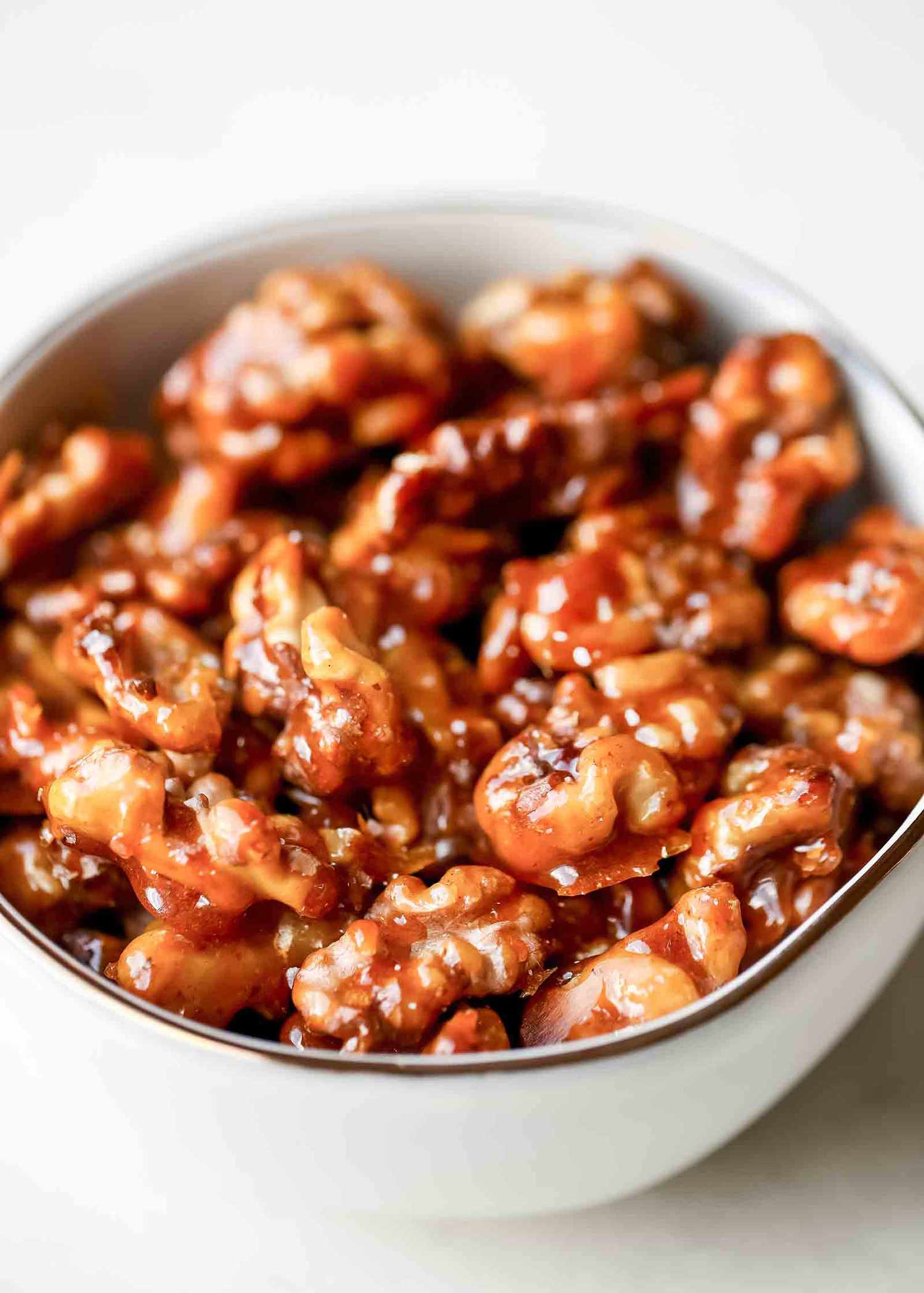 A bowl of candied walnuts