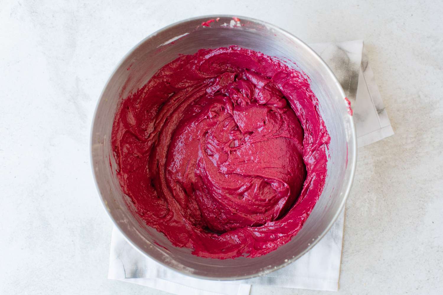 Batter for the best velvet cake recipe.