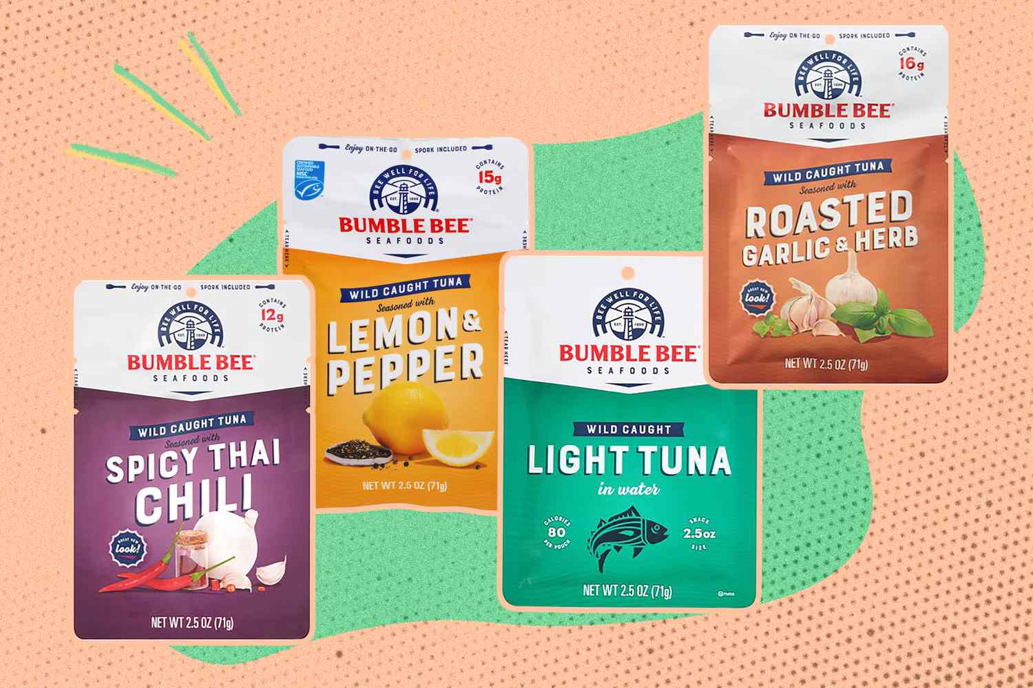 Bumble Bee tuna pouches in various flavors displayed