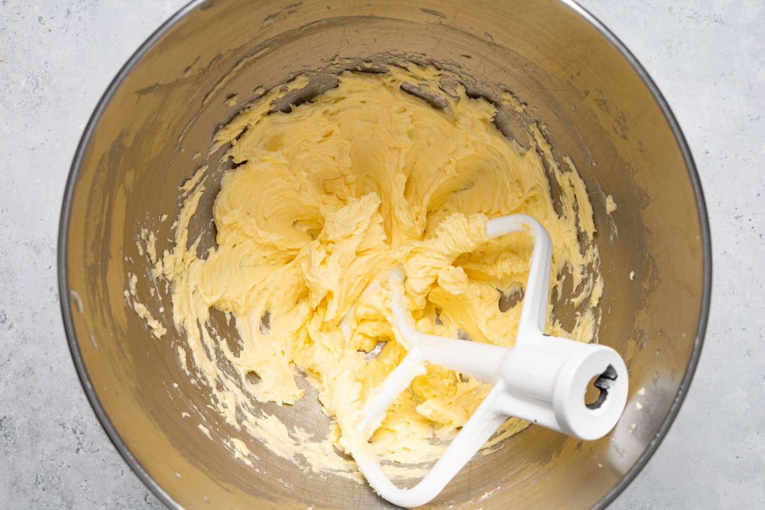 Whipped Butter in a Mixer Bowl for Butter Cake Recipe
